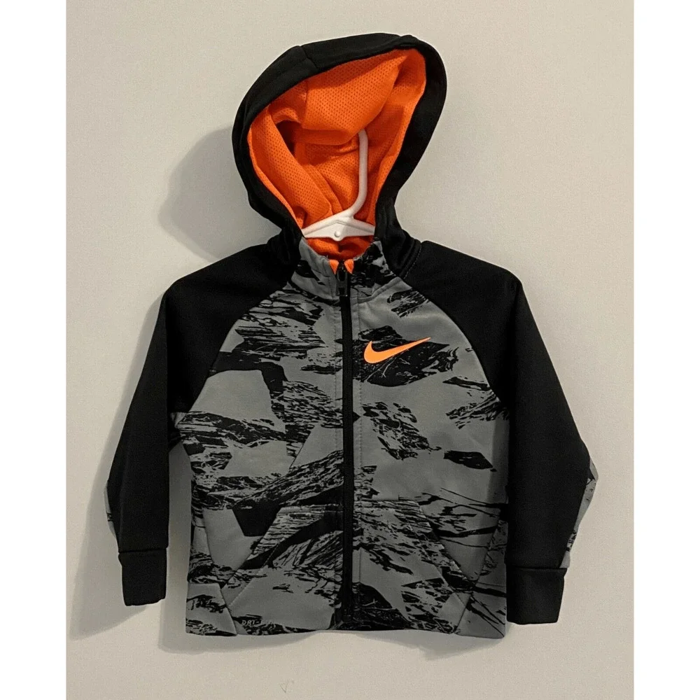 Nike Dri-Fit Camo Zip Up Sweatshirt Baby Infant 18m Black Gray Neon Orange